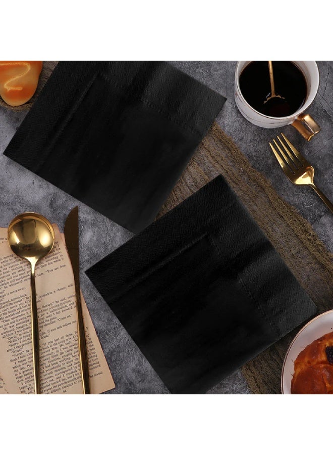 25x25cm Black Cocktail Paper Napkins 100PCS Disposable Beverage Napkins Black Paper Bar Napkins, Soft And Absorbent, For Coffee Or Snacks - Image 2
